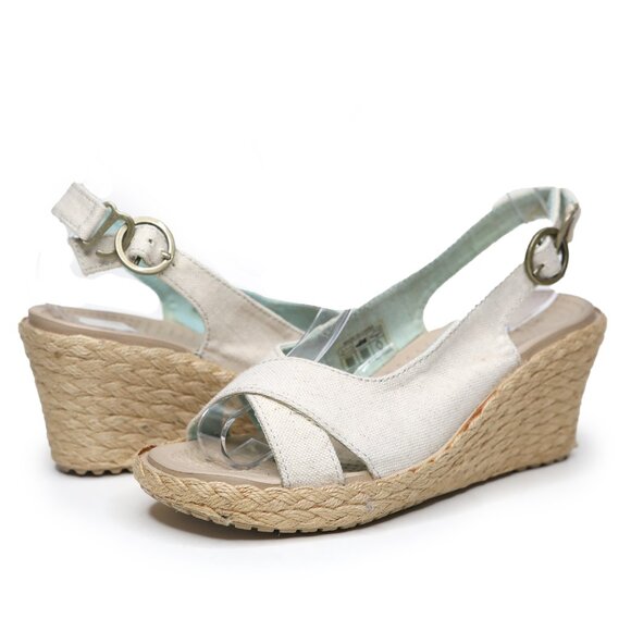 CROCS A-Leigh Slingback Espadrille Wedge Sandals Beige Cream Turquoise Shoes  7 - Picture 1 of 14